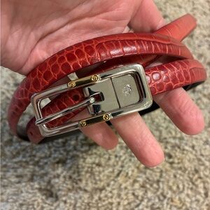 Lauren Ralph Lauren Women’s Croc Inspired Burgundy Red Leather Belt Fit 34 - 38